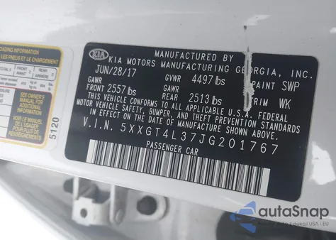 2018 Kia Optima Lx z USA, uszkodzony, nr VIN 5XXGT4L37JG201767